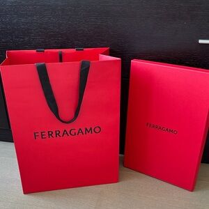 Salvatore Ferragamo Empty Red Shopping Bag and Clothing Box New Logo New Unused